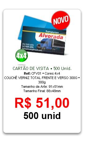 CARTÃO DE VISITA COUCHÊ VERNIZ TOTAL FRENTE E VERSO 300G